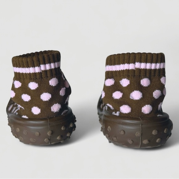 Skidders Brown Baby Shoes with Pink Polka Dots Size 8 / 24M Walker - Picture 8 of 9